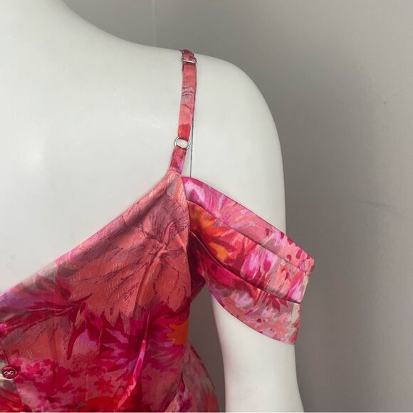 NWT ASOS HOPE & IVY Maternity Kerry Off-Shoulder Pink Floral Satin Midi Dress - Picture 7 of 14